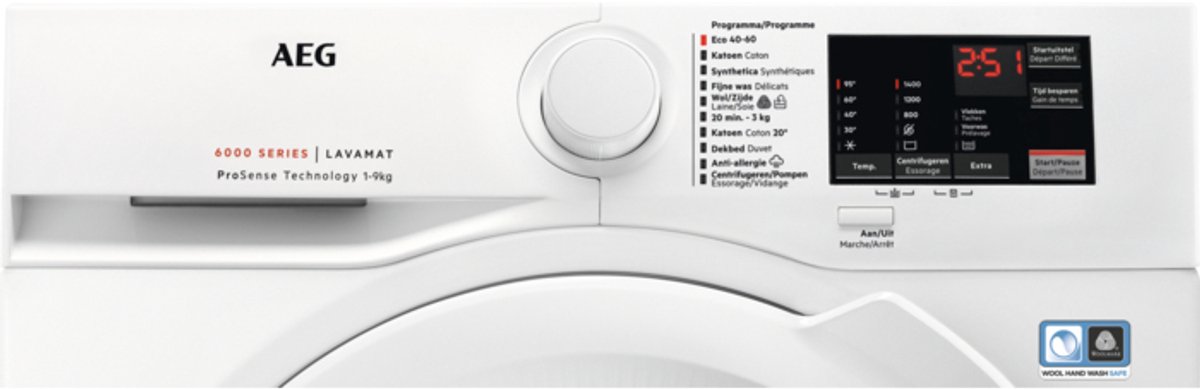AEG L6FBI94BBW 6000 serie ProSense® - Wasmachine - Energielabel A - 1400 toeren - 9 kg - NL/FR — afbeelding 5