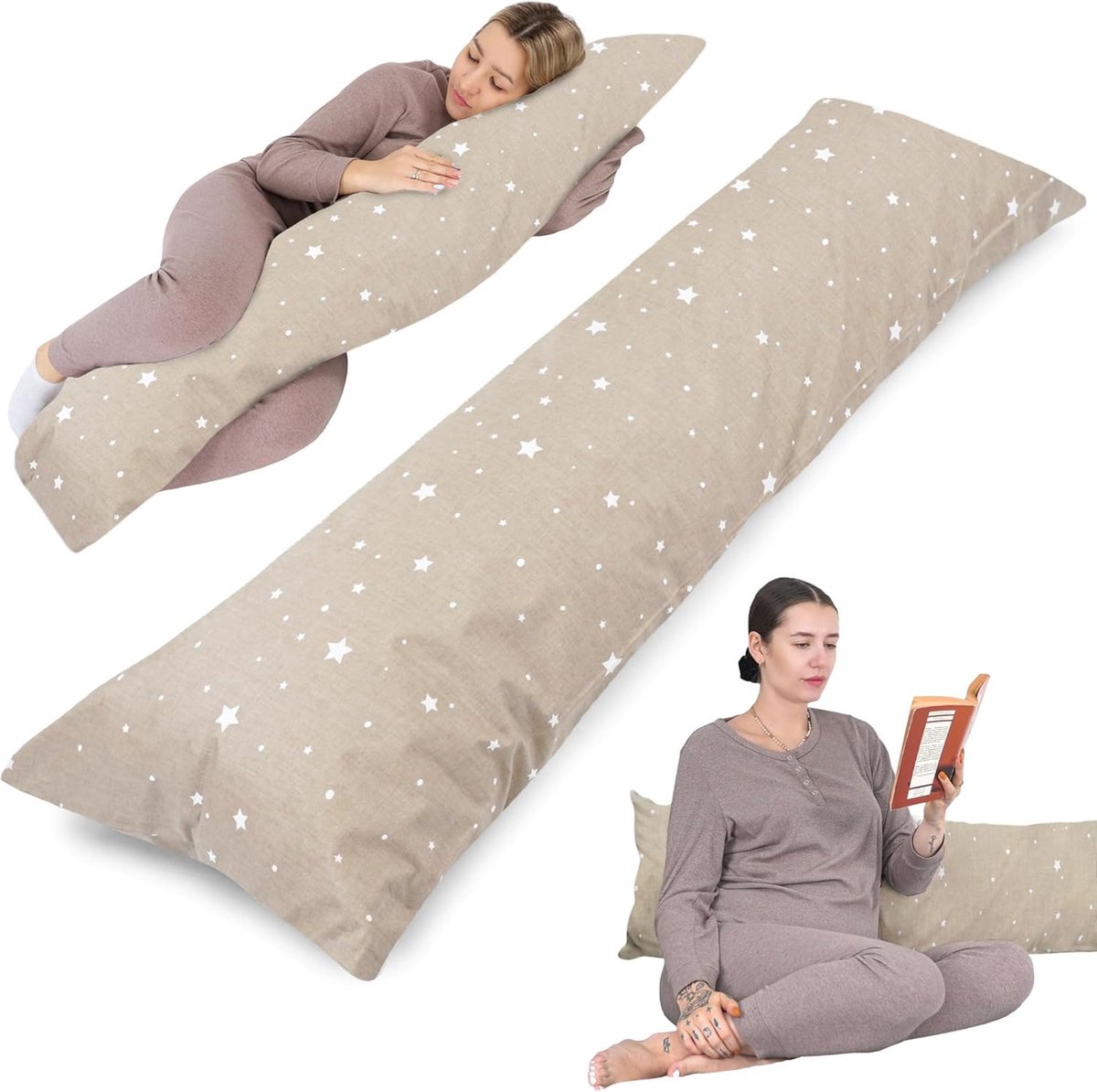 Goedkoopste Zijslaapkussen, zwangerschapskussen, voedingskussen, 40 x 145 cm met hoes, ondersteuningskussen, kussen voor vrouwen en zijslapers, babyzwangerschapskussen, XXL, 40 x 145 cm