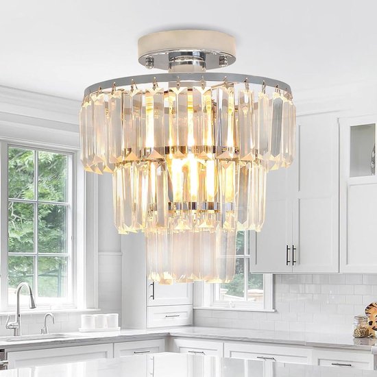 Moderne kristallen plafondlamp woonkamer lamp eenvoudige decoratie gangpad gang lamp slaapkamer verlichting E14 kristallen lamp (met lamp) (ronde, Zilver