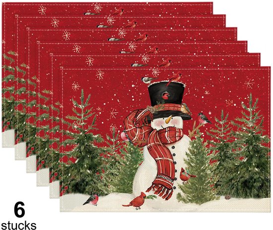 Blazelife Napperons de Noël - PVC et Polyester Durables - Sous-verres de Verre - Résistants à la Chaleur - Facile à Nettoyer - 45 x 30 cm - Bonhomme de Neige de Noël - Set de 6
