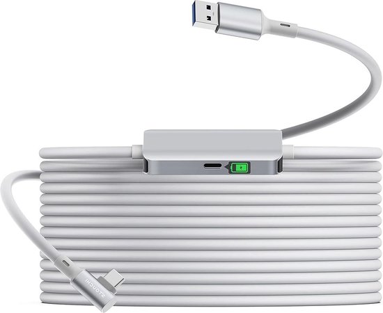 Stouchi Linkkabel 5 m, compatibel met Meta Quest3/Quest2/Pro/PICO 4/Neo, met aparte oplaadpoort voor ultra-duurzame voeding, snelle USB 3.0 type A naar C data-overdrachtskabel voor gaming-pc