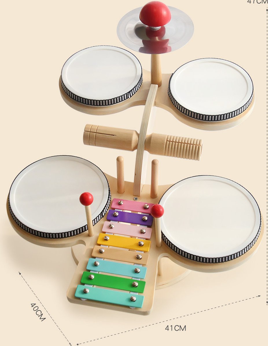Kinder Drumstel - 4 in 1 Drumstel - Educatief Speelgoed - Houten Speelgoed - Montessori Muziekinstrument - kids — afbeelding 2