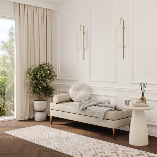 Tapiso Crystal Runner Tapis Tapis Beige à Poils Courts Taille - 80x250