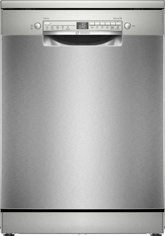Bosch SMS2HTI02E - Serie 2 - Vrijstaande vaatwasser - 60 cm - Geborsteld staal - Anti-fingerprint - Energielabel D - Home Connect