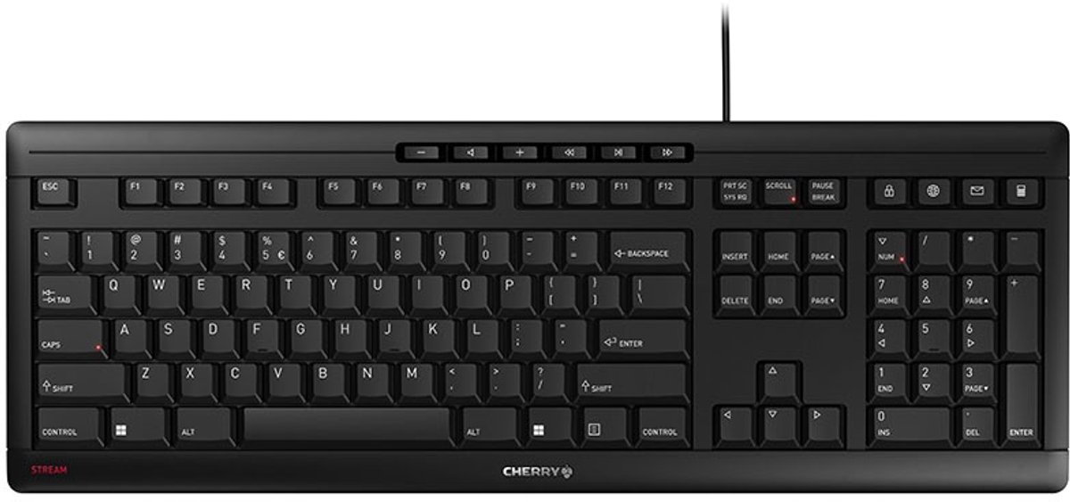 CHERRY STREAM - Toetsenbord - USB - QWERTY - VS met Euro-symbool - toetsschakelaar: CHERRY SX - zwart