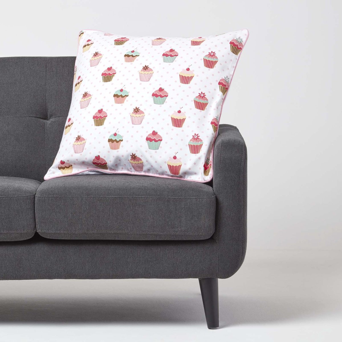 Homescapes Katoenen Cupcake Kussenhoes 60 x 60 cm Roze, Groen, Geel, Wit