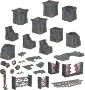 Gedemonteerde Necromunda Ruined Zone Mortalis plastic onderdelen, grijze en metalen kleuren.