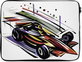 Laptophoes 15.6 inch - Een illustratie van een Formule 1 wagen in verschillende kleuren - Laptop sleeve - Binnenmaat 39,5x29,5 cm - Zwarte achterkant