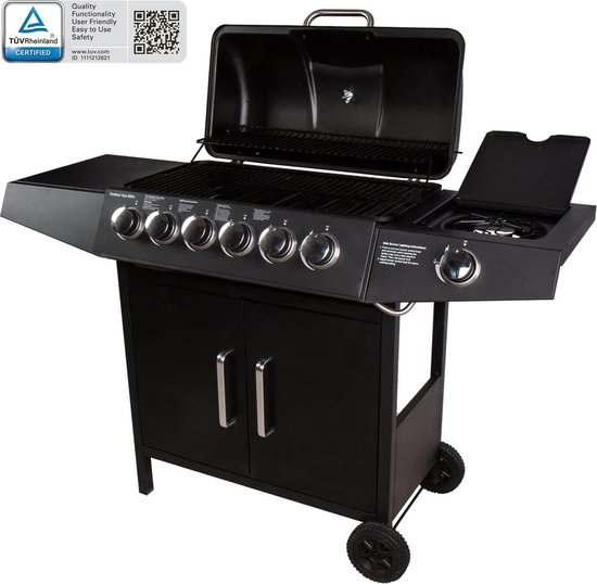 Gas BBQ - Zinaps Gas Barbecue Grill Trolley BBQ 3/4/5/6 Burner met Side Fornuis Gas Grill TÜV Getest, Zwart -  (WK 02124) - Deluxe HB