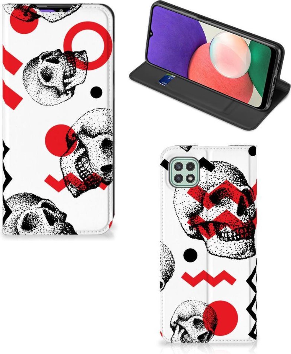 Mobiel BookCase Samsung Galaxy A22 5G Skull Red