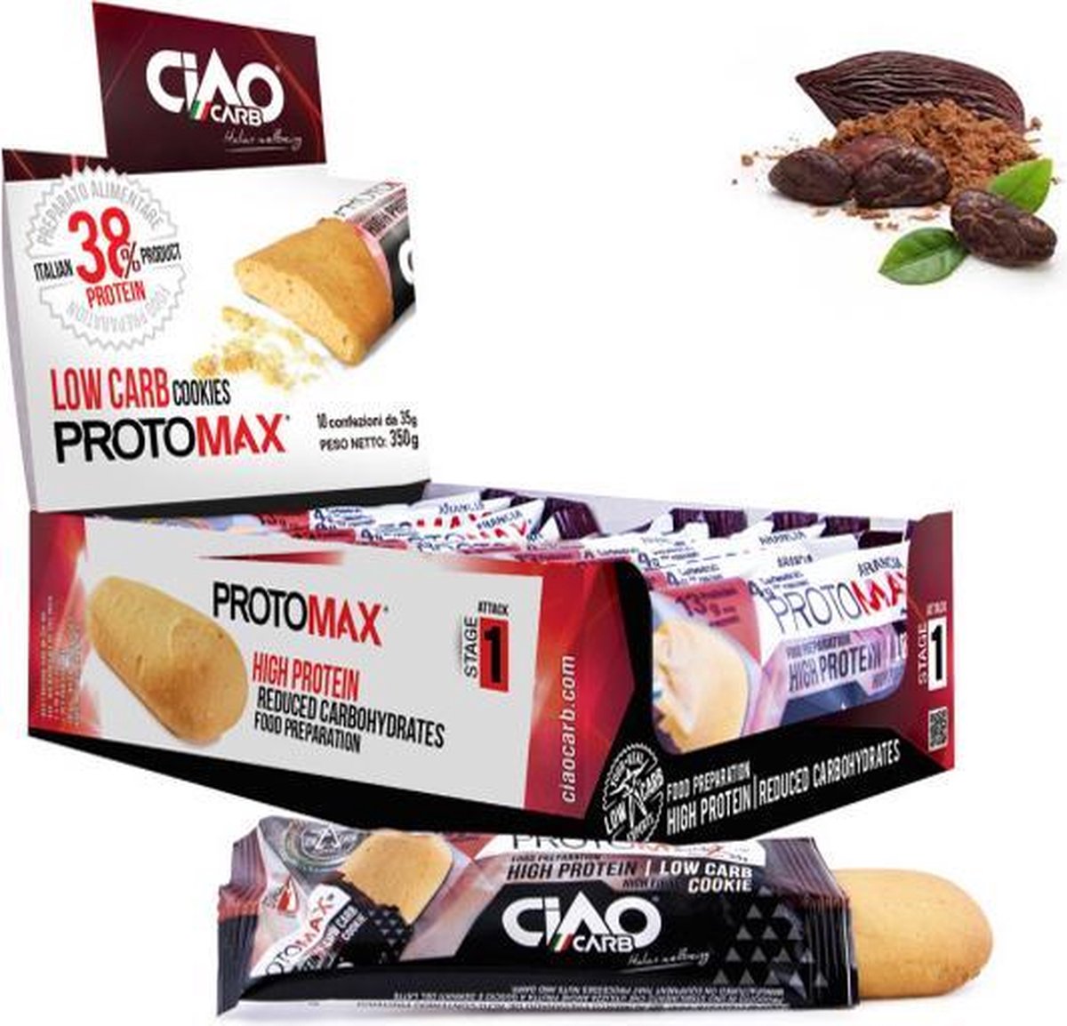 Ciao Carb |   Protomax Cacao | Voordeelpakket | 10 x 35 gram  | Low carb snack  | Eiwitrepen | Koolhydraatarme sportvoeding | Afslanken met Proteïne repen | Snel afvallen zonder hongergevoel!