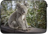 Laptophoes 13 inch - Koala - Plank - Planten - Kinderen - Jongens - Meiden - Laptop sleeve - Binnenmaat 32x22,5 cm - Zwarte achterkant
