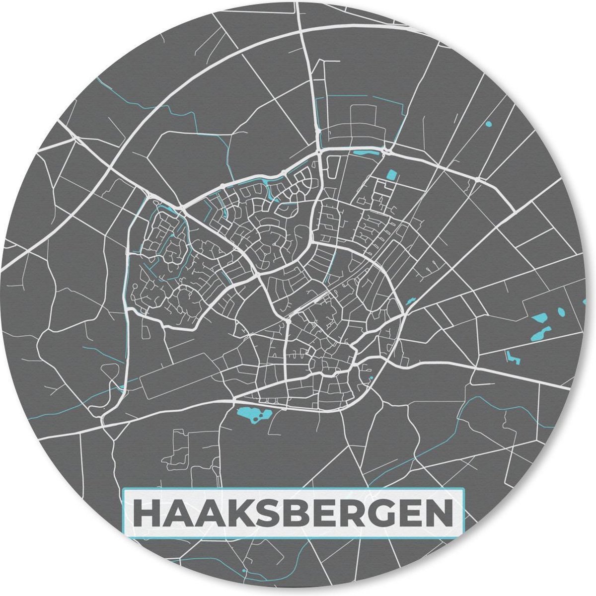 Muismat rond 20x20 cm - Mousepad Plattegrond - Haaksbergen - Grijs - Blauw - Ronde muismatten - Stadskaart