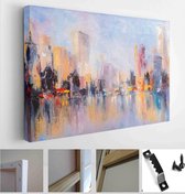 Skyline cityscape with water reflections. Original oil painting on canvas - Modern Art Canvas - Horizontal - 1222306261 - 115*75 Horizontal