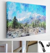 Abstract painting of trees with mountains, nature landscape image, digital watercolor illustration, art for background - Modern Art Canvas - Horizontal - 1774981892 - 115*75 Horizo