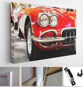 Itsallcanvas - Schilderij - Headlights A Vintage Car. Exhibition Art Horizontal Horizontal - Multicolor - 40 X 50 Cm