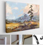 Drawn by sketch landscape with a house and pine - Modern Art Canvas - Horizontal - 656833585 - 50*40 Horizontal