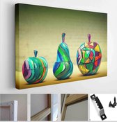 Decorative fruit - pears and apples, made of wood and painted by hand paints. modern art - Modern Art Canvas - Horizontal - 258943667 - 50*40 Horizontal