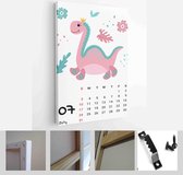 Children's calendar template for 2022. Bright vertical design with abstract dinosaurs in a flat style - Modern Art Canvas - Vertical - 1980533045 - 50*40 Vertical