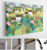 Vector illustration of a landscape with houses, trees, agriculture, livestock and grass - Modern Art Canvas - Horizontal - 1906951516 - 80*60 Horizontal