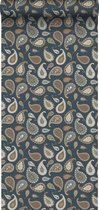 ESTAhome behang paisley donkerblauw, beige en mintgroen - 139285 - 50 cm x 9 m