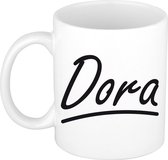 Dora naam cadeau mok / beker sierlijke letters - Cadeau collega/ moederdag/ verjaardag of persoonlijke voornaam mok werknemers