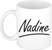 Nadine naam cadeau mok / beker sierlijke letters - Cadeau collega/ moederdag/ verjaardag of persoonlijke voornaam mok werknemers