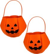 2x stuks pompoen trick or treat snoep mandjes 22 x 32 cm - Halloween snoep ophalen