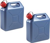 2x stuks kunststof jerrycans blauw voor brandstof L29 x B15 x H35 cm - 10 liter - benzine / diesel