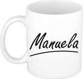Manuela naam cadeau mok / beker sierlijke letters - Cadeau collega/ moederdag/ verjaardag of persoonlijke voornaam mok werknemers