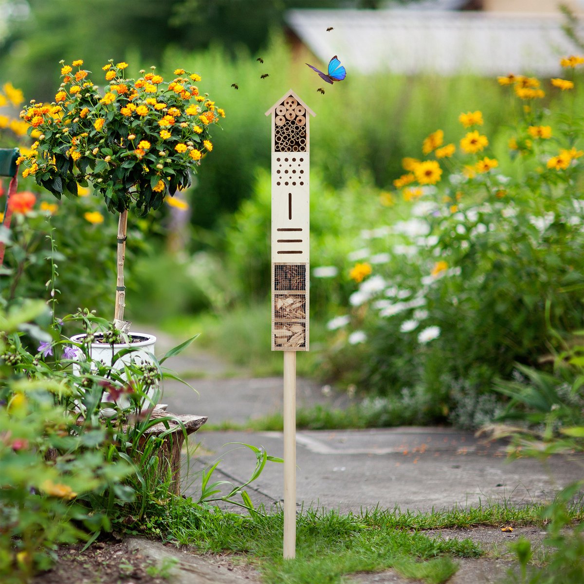 insectenhuis op paal - 148 cm hoog - hout - groot - vlinderhuis - bijenhotel — afbeelding 6