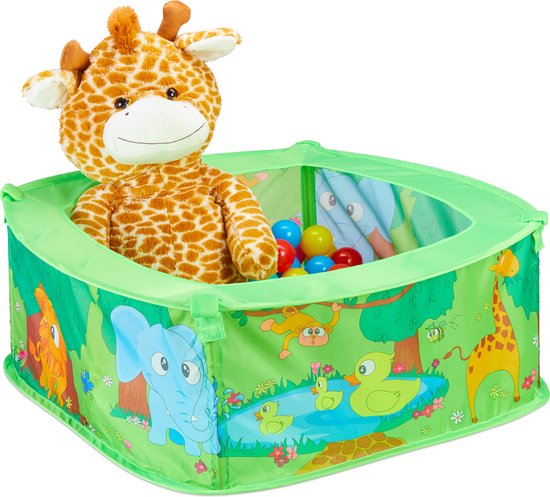 ballenbak baby - jungle - met 50 ballen - vierkant - pop up - 29 x 80 x 80 cm - groen