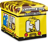 Relaxdays poef met opbergruimte voor kinderen - speelgoedkist - kinderhocker - met print - Animal Bus