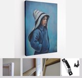 Oil portrait painting in multicolored tones. Abstract picture of a beautiful girl. Conceptual closeup of an oil painting and palette knife on canvas - Modern Art Canvas - Vertical