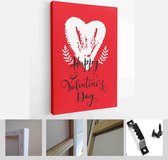 Itsallcanvas - Schilderij - Happy Valentines Day Cards. Handdrawn Romantic Lettering Art Vertical Vertical - Multicolor - 80 X 60 Cm