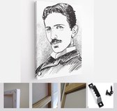 Nikola Tesla (1856-1943) portrait in line art illustration. Tesla was a Serbian-American inventor, electrical and mechanical engineer, futurist - Modern Art Canvas - Vertical - 127