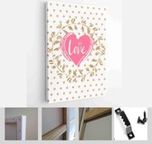 Itsallcanvas - Schilderij - Happy Valentines Day Cards. Handdrawn Romantic Lettering Art Vertical Vertical - Multicolor - 40 X 30 Cm