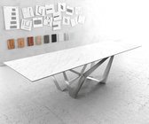 Eettafel Edge LaminamÂ® keramiek wit 300x100cm middenvoet vlak staal zilver