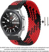 Rood Zwart Elastisch Nylon Bandje voor bepaalde 20mm smartwatches van verschillende bekende merken (zie lijst met compatibele modellen in producttekst) - Maat: zie foto – 20 mm black red elastic nylon