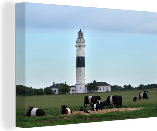 Vaches devant le phare 140x90 cm - Tirage photo sur toile (Décoration murale salon / chambre) / Peintures sur toile Animaux de la ferme