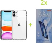 Back cover Hoesje Geschikt voor: iPhone 11 Transparant TPU Siliconen Soft Case + 2X Tempered Glass Screenprotector