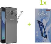 Samsung Galaxy J3 2017 Hoesje Transparant TPU Siliconen Soft Case + 1X Tempered Glass Screenprotector