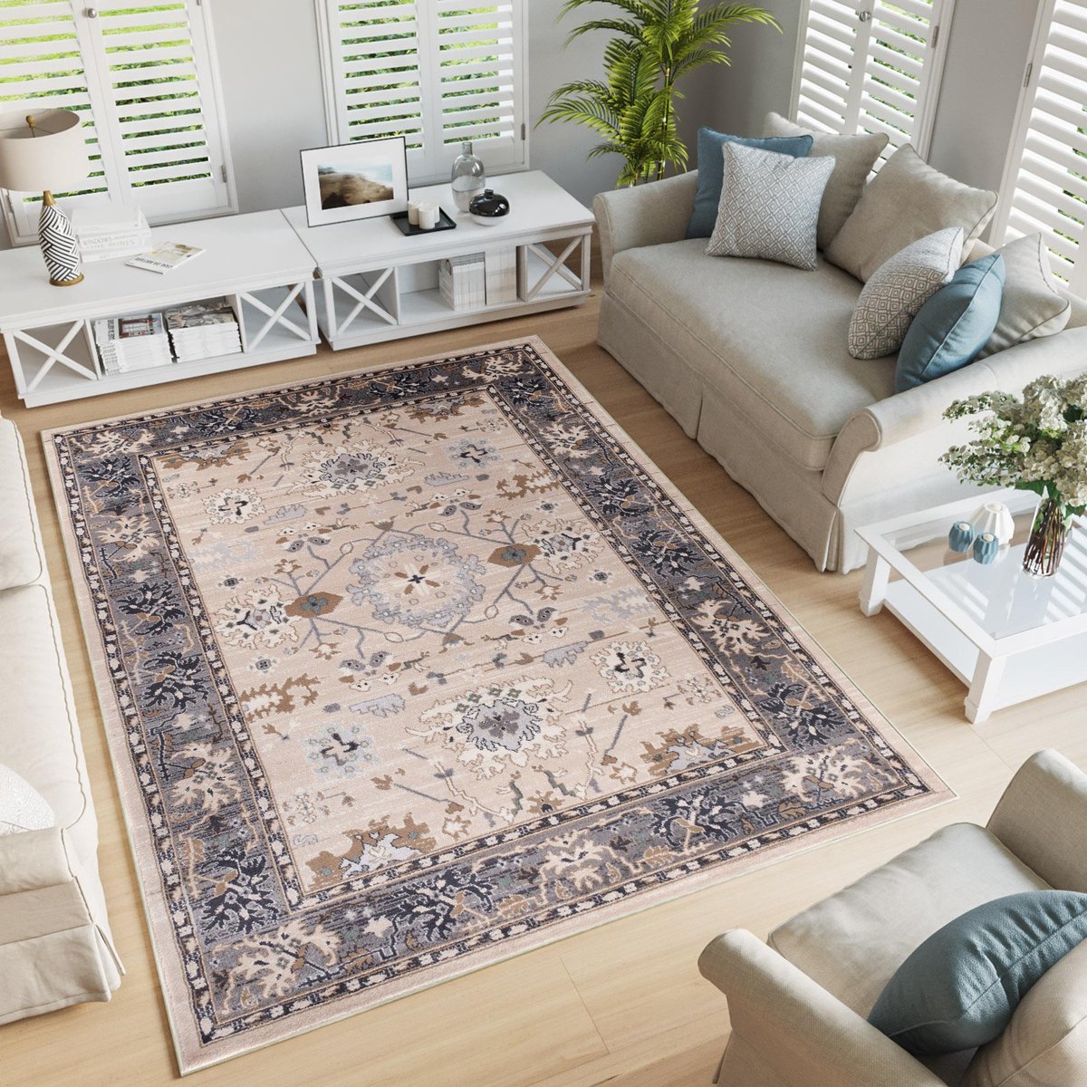 Tapiso Colorado Vloerkleed Beige Grijs Oriental Modern Tapijt Maat- 140x200