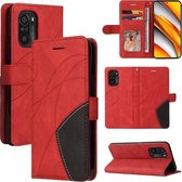 Voor Xiaomi Redmi K40 / K40 Pro / Poco F3 Tweekleurige splitsing Horizontale Flip PU-lederen hoes met houder en kaartsleuven en portemonnee (rood)