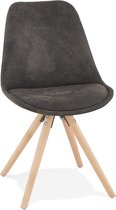 Alterego Comfortabele stoel 'HARRY' van grijze microvezel en poten van natuurlijk hout