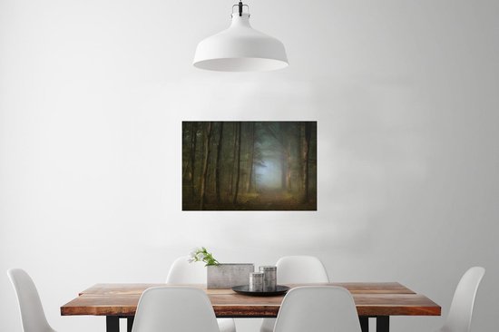 Poster 60x40 cm - Bos - Winter - Mist - Pad met bomen - Bospaden - Posters - Kamer decoratie - Wanddecoratie woonkamer - Muurdecoratie slaapkamer