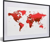 Fotolijst incl. Poster - Wereldkaart - Rood - Simpel - 60x40 cm - Posterlijst