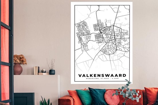 Poster Carte - Valkenswaard - Zwart - Wit - 120x180 cm XXL