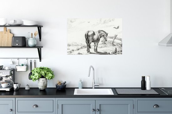 Affiche Cheval debout avec poule aux poussins - peinture de Jean Bernard - 60x40 cm