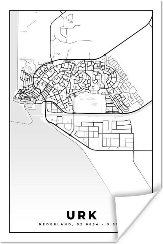 Poster Carte - Urk - Zwart - Wit - 120x180 cm XXL
